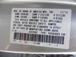 2011 Honda Accord LX Silver 2.4L AT #A22486